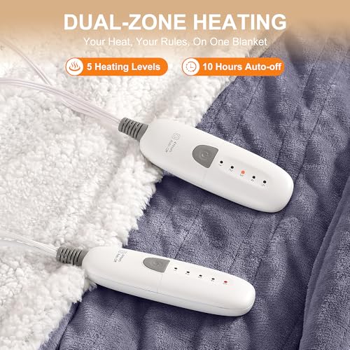 Queen Size Heated Blanket 84''X90'' Heating Blanket - Purple Electric Blanket Flannel Sherpa Double Controllers Heated Blanket with 5 Heat Settings & 10 Hours Auto-Off for Grandma Gifts(Lavender) - color: Lavender Gray, size: Queen 84" x 90"