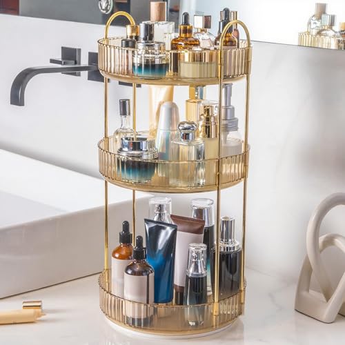 INVSSENE 360 Rotating Makeup Organizer, Yellow, Unisex, 3 Tier Countertop Storage, Fits Cosmetics, Perfume, Skincare, Lipsticks - color: Yellow, size: 3 Tiers
