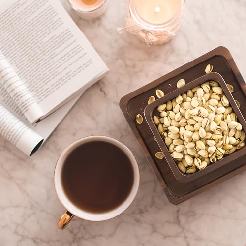 FANATU Wood Pistachio Snack Bowl with Shell Storage, Double Dish (Walnut) | Magnetic Removable Lid Creates A Convenient Nut Serving Tray For Quick Refills, Cleanup, Movie Nights And Parties - color: Walnut
