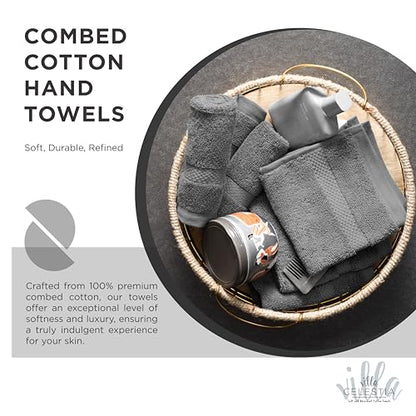 Villa Celestia Cotton Hand Towels Set of 4, 16 x 28, Oeko-TEX Certified, Quick Dry, Grey - color: Grey, size: Hand Towel - Pack of 4