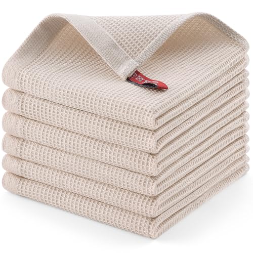 Homaxy 100% Cotton Waffle Weave Dish Cloths, 6 Pack, Beige | Soft and Absorbent Dish Towels, 12 x 12 Inches Quick Dry Dish Rags - color: Begie, size: 12 x 12 - 6 Pack