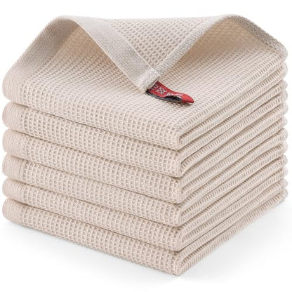 Homaxy 100% Cotton Waffle Weave Dish Cloths, 6 Pack, Beige | Soft and Absorbent Dish Towels, 12 x 12 Inches Quick Dry Dish Rags - color: Begie, size: 12 x 12 - 6 Pack