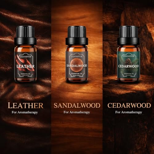 Men Essential Oils Set for Diffusers for Home 6 x 10 ml | Aromatherapy Gift,Premium Scented Oils for Diffusers - Leather,Sandalwood,Cedarwood,Smoke Vanilla,Cologne,Rum - color: Brown