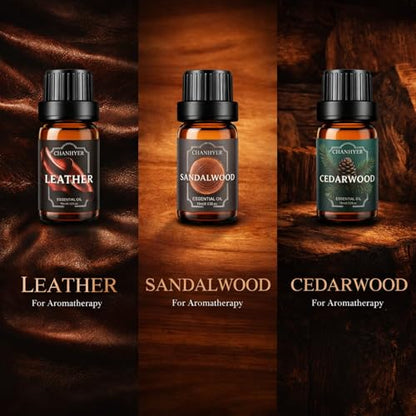 Men Essential Oils Set for Diffusers for Home 6 x 10 ml | Aromatherapy Gift,Premium Scented Oils for Diffusers - Leather,Sandalwood,Cedarwood,Smoke Vanilla,Cologne,Rum - color: Brown