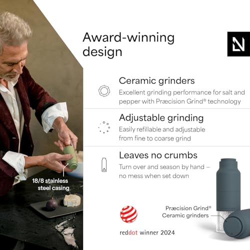 LARS NYSØM Salt and Pepper Grinder Set, Stainless Steel Manual Salt and Pepper Mills, Adjustable Ceramic Grinder, Design Spice Shakers (Stone Blue) - color: Stone Blue
