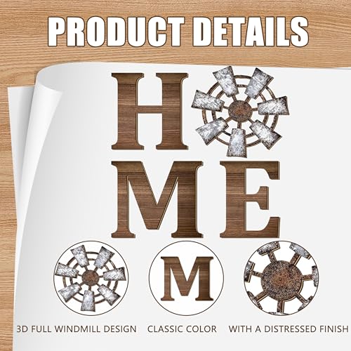 Windmill Home Letters Wood Sign, Set of 4, Brown | Rustic Farmhouse Wall Decor & Home Sign Wall Decor,Wooden Hanging Decoration for Living Room, Kitchen, Bedroom, Porch