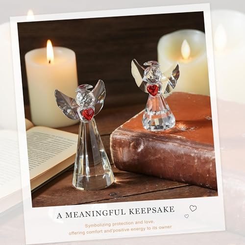 2pcs Crystal Angel Figurine Collectibles Gifts for Women Glass Angel Statue | Glass Guardian Angel Holding a Heart Ornaments,Home Table Christmas Decoration (Clear,4.5''and 3'') - style: Angel With Red Heart-2pcs