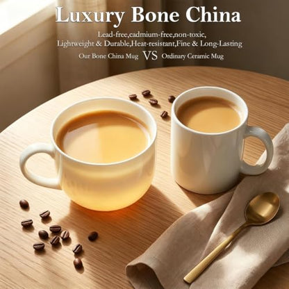 Large Soup Mugs with Handles Set of 4, 25 Oz, White | Fine Bone China, Coffee Mugs, Microwave Safe, For Coffee, Tea, Cereal, Ice Cream, Housewarming Wedding Gift - color: 4Pcs Blank
