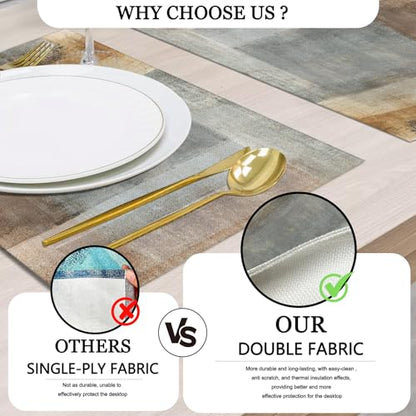 Mcalk Brown Table Runner and Placemats Set of 6, Abstract Grey Placemats, Modern Art Cloth Place Mats Indoor for Kitchen,Washable Linen Material for Dining Table - color: 01brown2