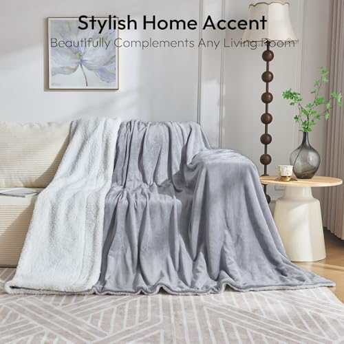 NANPIPER Sherpa Blanket Twin Thick Warm Blankets for Winter Bed Super Soft Fuzzy Flannel Fleece/Wool Like Reversible Velvet Plush Fabric(Light Grey Twin Size 60"x80") - color: Light Grey, size: Twin