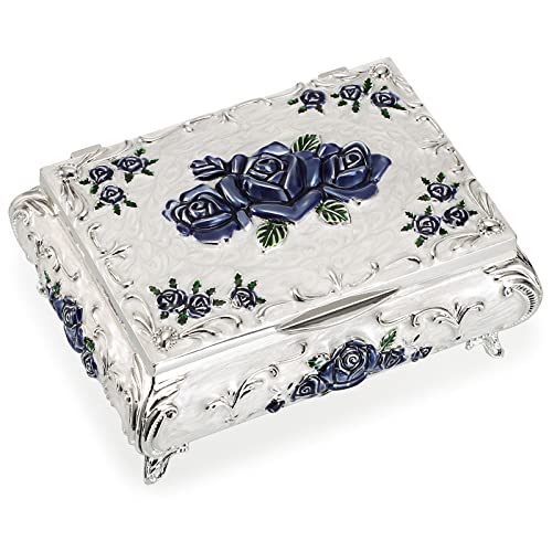 Hipiwe Vintage Jewelry Trinket Box Metal Decorative Keepsake Box for Women | Ornate Treasure Chest Organizer Earrings Necklace Bracelet Storage Boxes Ring Holder - color: White, size: Medium