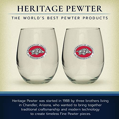 Heritage Pewter Arkansas Razorbacks Stemless Glass Goblets – Set of 2 | 15 OZ Goblet Wine Glasses | Expertly Crafted Pewter Glass - style: ARKANSAS RED