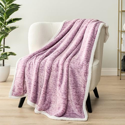 Premium Sherpa Melange Throw Blanket for Couch, Sofa by Pavilia | Soft, Fluffy, Plush, Warm, Cozy | Fuzzy Lightweight Microfiber, Purple Wine Luxury Modern Reversible TV Blanket | 50 x 60 Inches - color: Melange Wine, size: 50 x 60 Inches