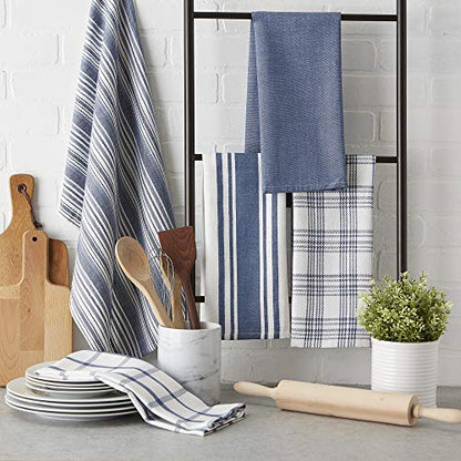 DII Assorted Woven, Kitchen Dishtowel Set, 18x28, Stone Blue, 5 Piece - color: Stone Blue