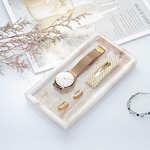 Emibele Bathroom Vanity Tray Countertop, 8" Rectangular Marble Resin Tray | Dresser Kitchen Sink Tray, for Jewelry Cosmetic Perfume Soap Candle, Compact Lightweight Waterproof, Mini Size, Ink Khaki - color: Ink Khaki, size: 7.7" x 3.9" x 0.8"