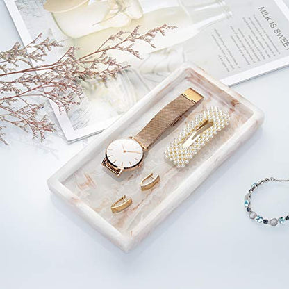 Emibele Bathroom Vanity Tray Countertop, 8" Rectangular Marble Resin Tray | Dresser Kitchen Sink Tray, for Jewelry Cosmetic Perfume Soap Candle, Compact Lightweight Waterproof, Mini Size, Ink Khaki - color: Ink Khaki, size: 7.7" x 3.9" x 0.8"
