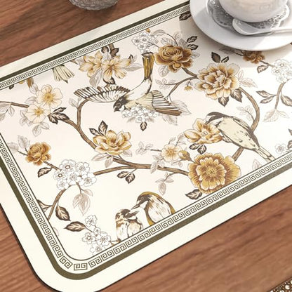 Vinyl Waterproof Placemats Set of 6 Rectangular,12"*17"-Murad A | Wipeable Beautiful Print Place Mats,Stain Resistant,Heat Resistant,Everyday Meals,Kitchen,Dinning,Holiday,Decor - color: Murad a