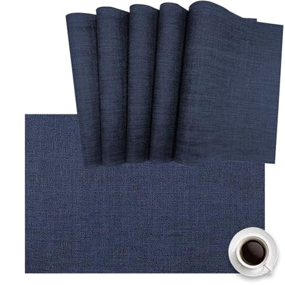 DACHUI Placemats Set of 4, Linen Look Woven Place Mats, Water Resistant, Heat Resistant, Washable, Durable Table Mats (Navy Blue) - color: Navy Blue, size: 4PCS