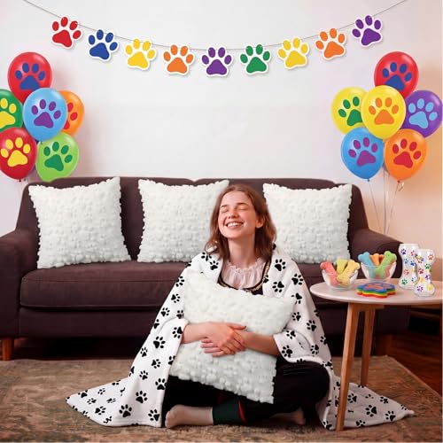 Tiamon 4 Pcs Paw Pillow Covers Paw Print Throw Pillow Covers 18 x 18 Inch Animal Pet Dog Cat Footprints Plush 3D Faux Fur Jacquard Embroidered Cushion Cases for Bed Sofa Couch Decorations - style: White Paw