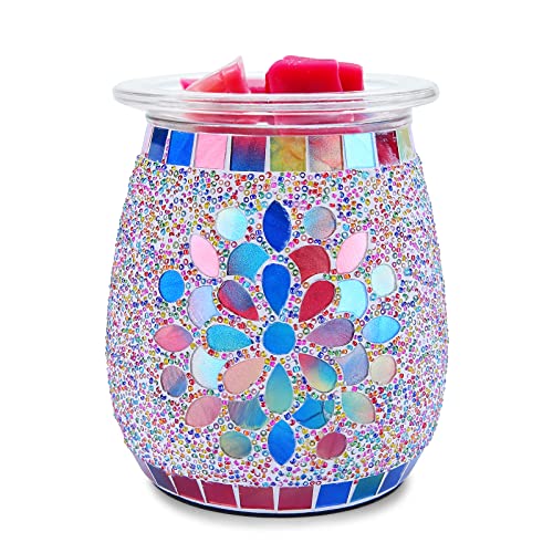 Mosaic Glass Wax melt Warmer Electric Oil Burner Candle Wax Warmer Romantic Aroma Warmer for Essential Oils Burner & Premium Wax Melts Burner,Simple Roller Switch,Gift,Home Decoration - color: Multi Color
