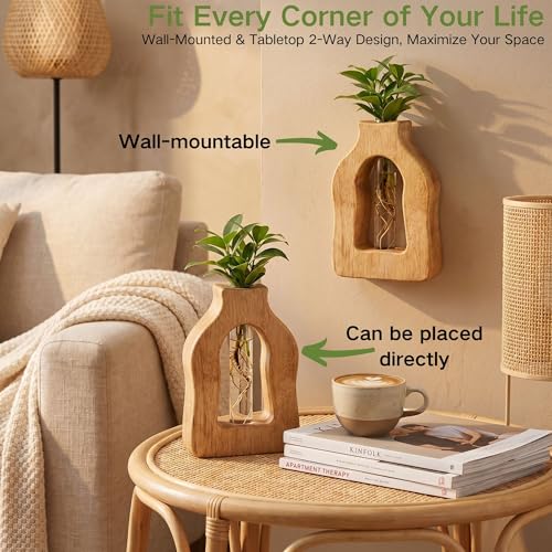 Plant Propagation Station with Glass Test Tube Vases, Wooden Stand Planter Terrariums for Hydroponic Plant Cuttings, Home Office Desktop Decor, Gift for Plant Lovers - size: 4.3"x6.5"