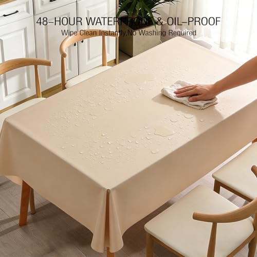 PVC Tablecloth Waterproof Rectangle Table Cloth, Oil Proof & 185°F Heat Resistant Wipeable Cover, Heavy Duty Non for Kitchen Dining Camping Festivities (70"x55") (Champagne Color) - color: Champagne Color