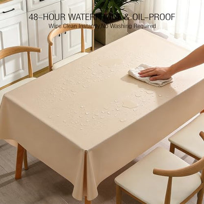 PVC Tablecloth Waterproof Rectangle Table Cloth, Oil Proof & 185°F Heat Resistant Wipeable Cover, Heavy Duty Non for Kitchen Dining Camping Festivities (70"x55") (Champagne Color) - color: Champagne Color