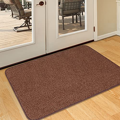 Anti-Slip Indoor Door Mat, 24" x 35" Absorbent Shoe Scraper Dirt Trapper, Low-Profile Inside Floor Mats, Washable High Traffic Area Doormat Rug for Entrance, Patio, Laundry, Brown & Camel - color: Brown, size: 24 x 35 Inches