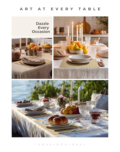 Leetaltree Woven Vinyl Placemats Set of 8, Gold Sequin | Waterproof & Washable Dining Table Mats for Wedding, Anniversary, Daily Use, Hand-Cut, Easy to Clean - color: 00- Gold Sequin, size: Set of 8