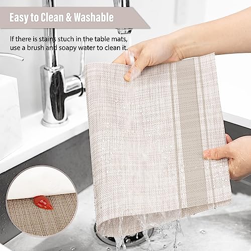 WUBAYI Placemats, Set of 6 Table Mats Heat Resistant Stain Resistant Non-Slip Woven Vinyl Insulation Placemats, Washable Durable Elegant Table Mats for Kitchen Dinning Restaurant(Beige Coffee) - color: Beige Coffee