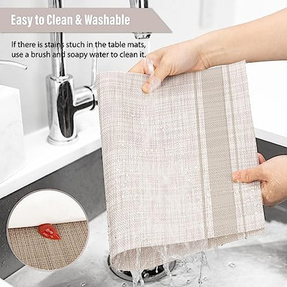 WUBAYI Placemats, Set of 6 Table Mats Heat Resistant Stain Resistant Non-Slip Woven Vinyl Insulation Placemats, Washable Durable Elegant Table Mats for Kitchen Dinning Restaurant(Beige Coffee) - color: Beige Coffee