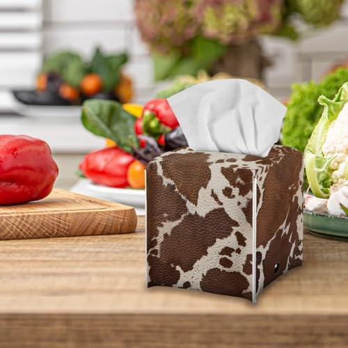 Brown Cow Fabric Tissue Box Cover Square Cube Cardboard Facial Tissue Boxes Holder Slipcover for Night Stand Bathroom Bedroom - color: Brown Cow