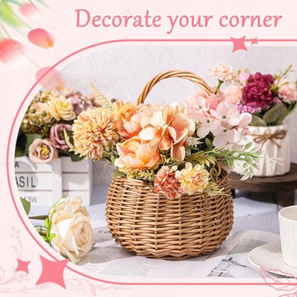 Weysat 2 Pcs Small Flower Girl Basket with Handle Wicker Rattan Flower Basket Set, Rustic, Hand Woven for Wedding Girl Home Decorations Picnic Garden Candy Sweets Gifts Storage, Multifunctional - style: Natural