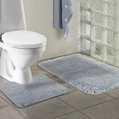 Walensee Shaggy 2 Piece Bath Rug Sets (Growing Blue) U Shape Contour 20 x 24 and 20 x 32 Plush Absorbent Non Slip Machine Wash/Dry Rugs & Mats - color: Growing Blue
