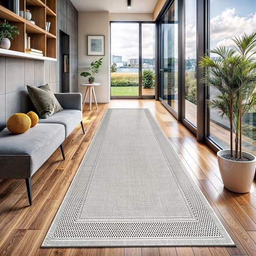 Easy Jute Rug 2x7, Indoor and Outdoor Off-White Runner Rug for Kitchen, Hallway and Entryway, Bordered Boho Woven Design, Easy-Cleaning, Washable Outside Carpet (2 x 7) - color: Bordered/Bone-black, size: 2' x 7' (Rectangular)