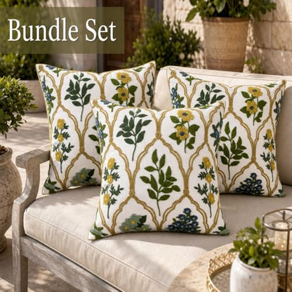 YIcabinet Pillow Covers Set of 2, Embroidered Leaf Flower Pattern Throw Pillow Cover,Square Cotton Cushion,Pillow Case for Sofa Bedroom Couch,18"x18" - color: Green05