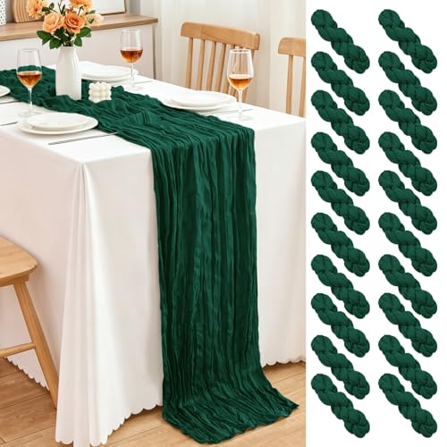 20 Pack Dark Green Cheesecloth Table Runner, 17x108 Inch Semi Sheer Boho Gauze Cheese Cloth Fabric Table Runners for Wedding Party Baby Shower Birthday Garden Farmhouse Table Decor - color: Dark Green, size: 20 Pack