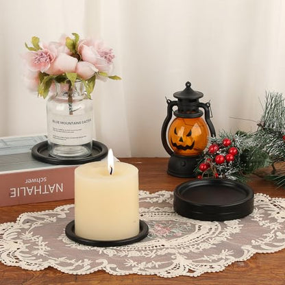 OwnMy 6PCS Iron Candle Holders for Pillar Candles, 3" Metal Candle Plates | Small Round Tealight Holders Black Iron Pillar Candle Trays, Elegant Candle Stand Bases for Wedding Dining Table Centerpieces - color: Black-6pcs