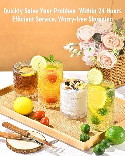 ISMASOAN Vintage Hobnail Drinking Glasses Set of 8, 14oz &12oz Cocktail Cup | Beaded glassware with vintage bubble texture. Highball cups for kitchen use, whiskey, juice, water, beer and daily drinks - style: Dewdrop Surface