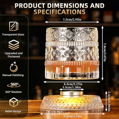Luxury 360° Spinning Crystal Whiskey Glass Set Of 2, Rotating Old Fashioned Rocks Glasses & & 4 Color Lighting, Scotch & Bourbon, Cocktail Glasses for Bar, Party, Home, and Gift (Star Diamond) - color: Star Diamond