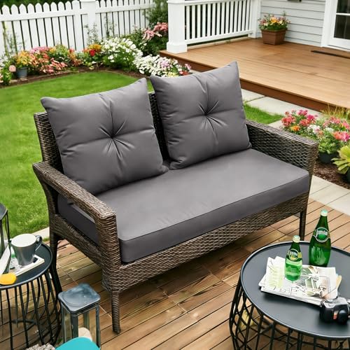 ARTPLAN Loveseat Patio Deep Seat Cushions 46"x24"x5" Bench Pad,Grey | High-density foam fill, solution-dyed UV water repellent fabric, zipper removable cover fits patio swing & bench furniture - color: Gray