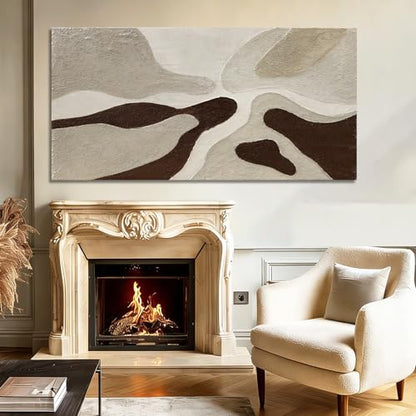 Hand-Painted Abstract Wall Art Neutral Beige Brown Living Room 29x58 Inch - color: Brown, size: 58"L x 29"W