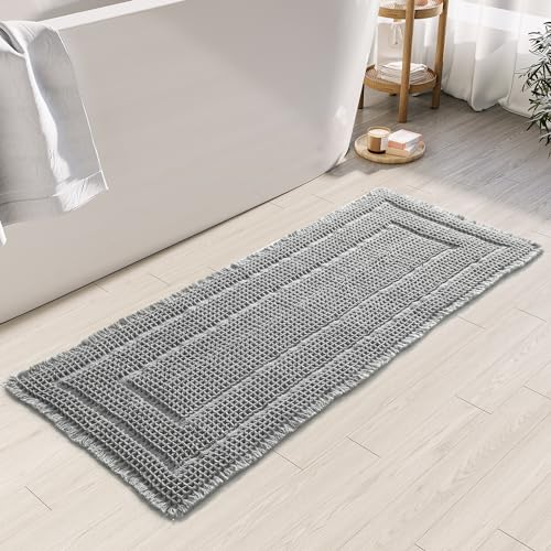 BULULOM Bath Mats for Bathroom Non Slip,Waffle Luxury Bath Mat,Machine Washable Bath Mat for Shower,Ultra Soft Bathmat,Gray,19"*48" - color: Bb-grey, size: 19"*48"
