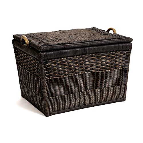 The Basket Lady Lift-Off Lid Wicker Storage Basket, L, Walnut Brown | Outside: 24.5" L x 18" W x 17.5" H | Inside: 21.5"L x 15.5"W x 14"H - Handcrafted by artisans from natural rattan - color: Antique Walnut Brown, size: Large