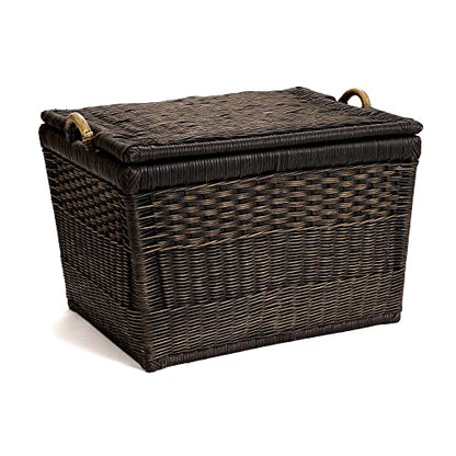 The Basket Lady Lift-Off Lid Wicker Storage Basket, L, Walnut Brown | Outside: 24.5" L x 18" W x 17.5" H | Inside: 21.5"L x 15.5"W x 14"H - Handcrafted by artisans from natural rattan - color: Antique Walnut Brown, size: Large