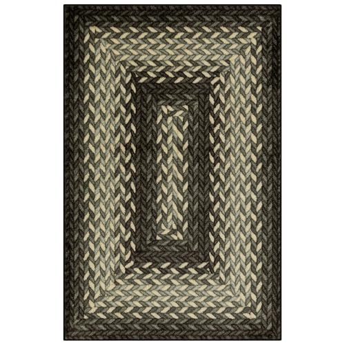 Maples Rugs Marion Bohemian Braided-Style Print Area Rug – Made in USA – Washable, Non-Slip Low-Profile Small Indoor Rug for Entryway & Kitchen, 46" x 30", Black - color: Black, size: 2'6" x 3'10" (Rectangular)