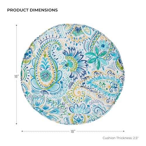 Set of 2 Outdoor 18 inch Round Patio Dining Chair Pads – Comfortable Fiber-Filled Seat Cushions with Ties, Reversible Polyester Fabric, Baltic Paisley - color: Baltic Paisley