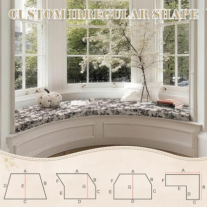 Custom Bay Window Cushion, Jacquard Chenille Window Seat Cushion, Customized Window Sill Seat Cushion, Bench Seating Foam Cushions for Indoor Furniture, Dining Room, Mudroom, Breakfast Nook, Anti-Cat - color: [Cotton Linen] - Light Gray