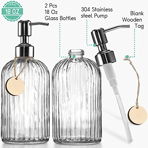 JASAI 2PACK 18 Oz Glass Soap Dispenser with Rust Proof Stainless Steel Pump | Refillable Hand Soap Dispenser with Vertical Stripe, Premium Bathroom soap Dispenser for Kitchen & Bathroom. - color: Clear-2p, size: 2 Pack