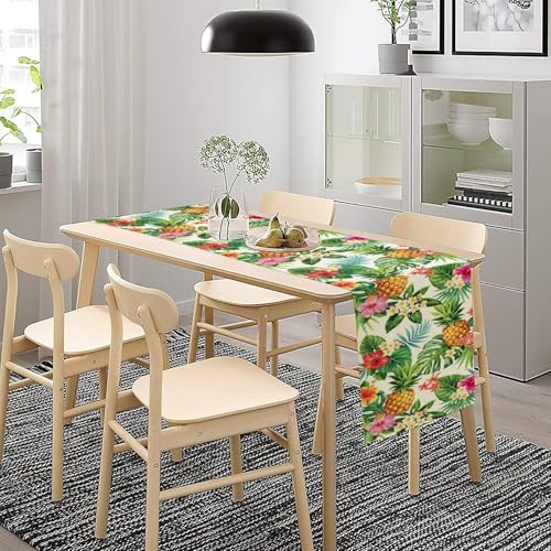 Summer Pineapple Table Runner, Tropical Palm Leaves Flowers Fruit Table Runner for Kitchen Dining Party Holiday Home 13x36in - color: Fruit-6, size: 13x36in